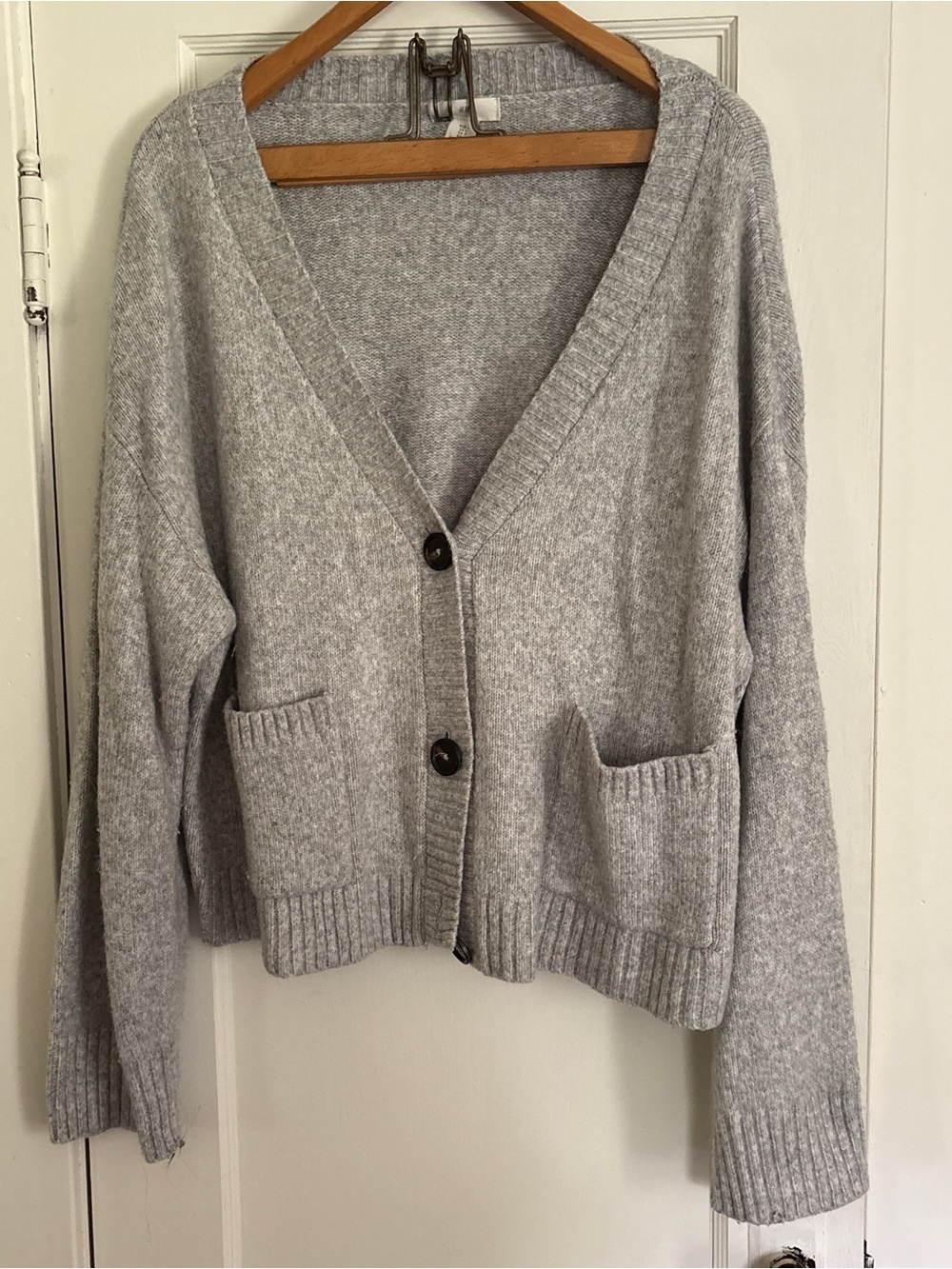 H&M Light Gray V-Neck Button-Front Cardigan